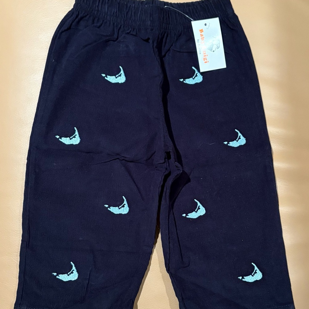 Navy Corduroy Pants with Embroidered Nantucket island